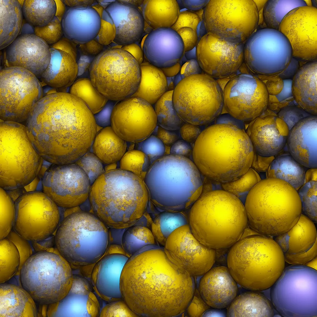 Prompt: high quality 4 k colourful texture of glass spheres on yellow background, beautiful aged and rustic finish, blender design assets, 3 d, photo - realostic, high poly, 3 0 0 dpi, 8 k render, ue marketplace, unreal engine 5, volumetric lighting, realistic shadows,
