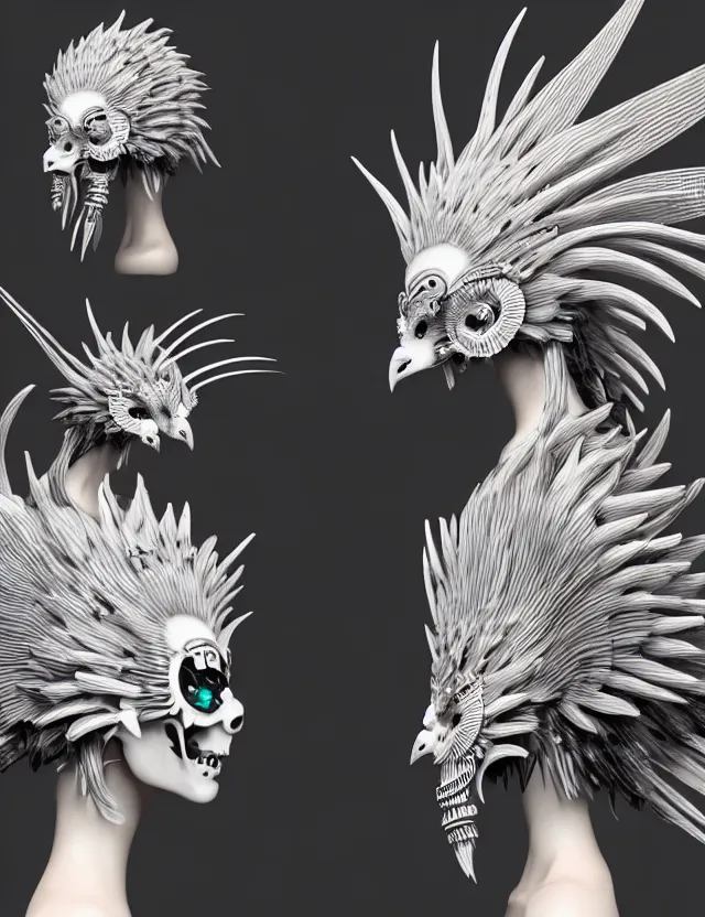 Image similar to 3 d goddess close - up profile simple portrait punk skull with mohawk with ram skull. beautiful intricately detailed japanese crow kitsune mask and clasical japanese kimono. betta fish, jellyfish phoenix, bio luminescent, plasma, ice, water, wind, creature, artwork by tooth wu and wlop and beeple and greg rutkowski