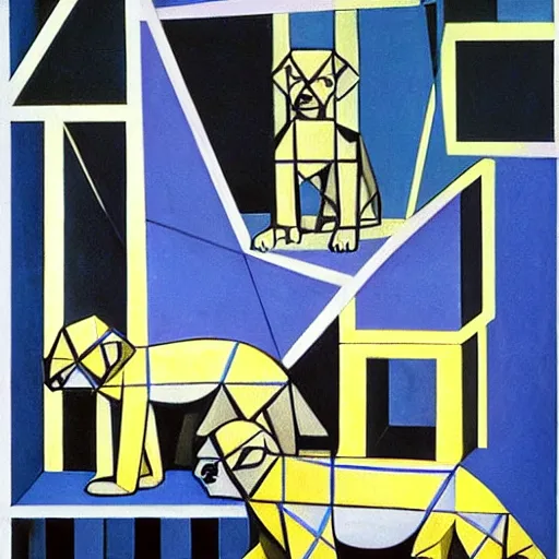 Prompt: geometric puppy by pablo picasso, ms escher and leandro erlich