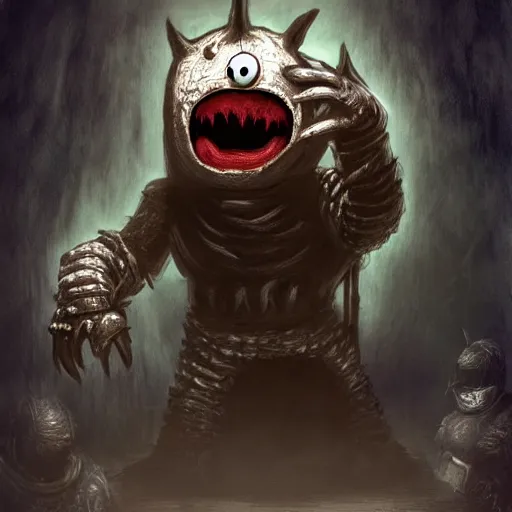 Image similar to portrait of cookie monster as a dark souls boss, fantasy art