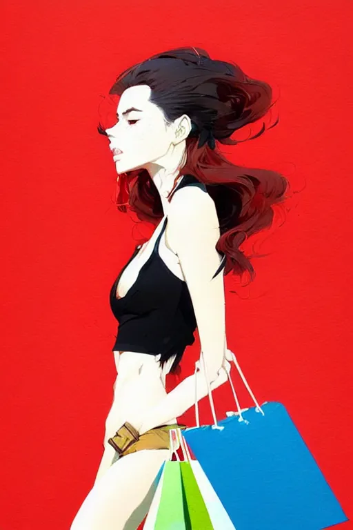 Prompt: a ultradetailed beautiful panting of a stylish woman with shopping bags, by conrad roset, greg rutkowski and makoto shinkai trending on artstation