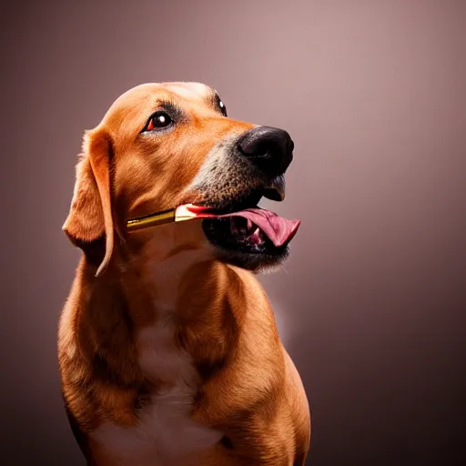 Image similar to a picture of a dog smoking, studio lighting, realistic, award winning photo, detailed