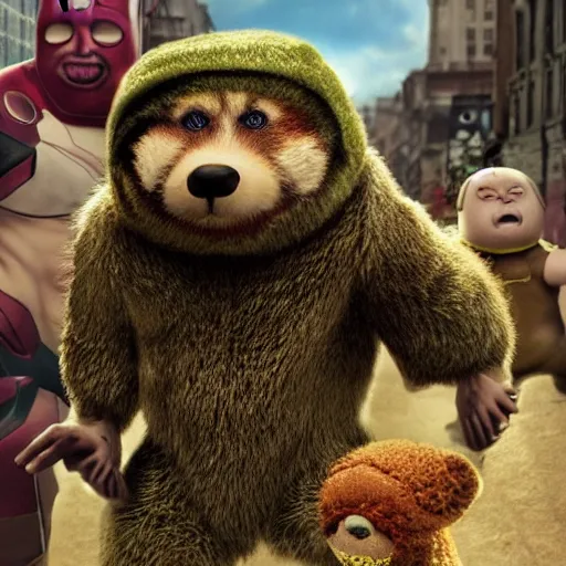 Prompt: Сheburashka in the Avengers, hyper realistic, 4k, 8k, cinematik