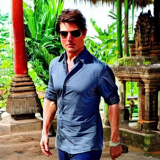 Image similar to tom cruise wearing traditional Bali dress