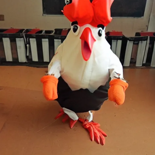 Image similar to chicken dressed as an inmate