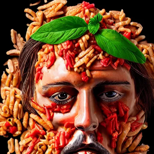 Image similar to johnny depp made out of jambalaya, a human face made out of a bowl of jambalaya, professional food photography