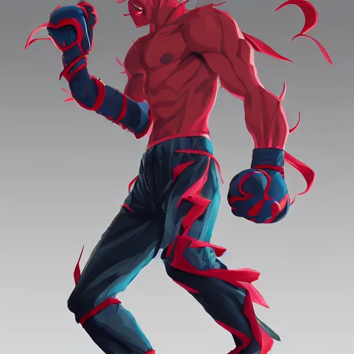 Prompt: demon hero, made by Tomohiro Shimoguchi,colored ,boxing gloves,worn pants ,ArtStation, studio trigger anime,studio trigger style,CGSociety