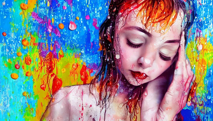 Image similar to doctor, sweet dreams, painting on canvas, watedrops, water droplets, acrylic painting, acrylic pouring, painting, influencer, artstation - h 8 0 0