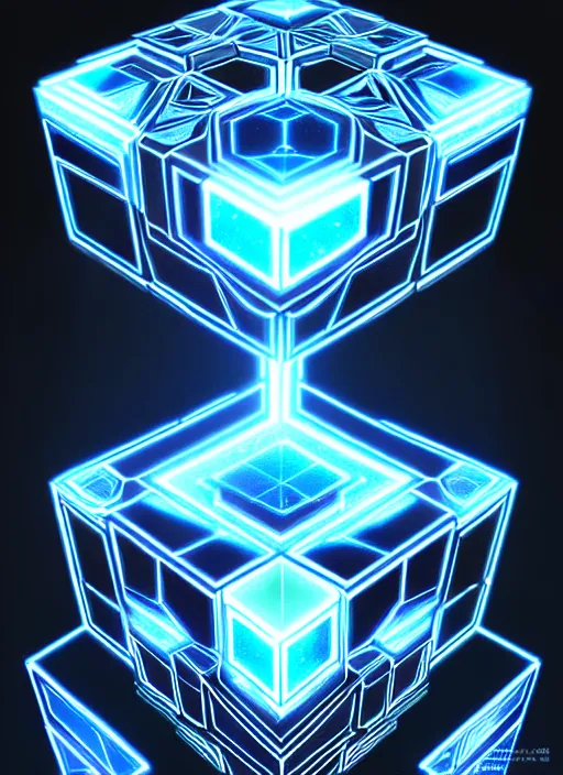 Image similar to symmetry!! product render poster puzzle cube scifi, glowing lights!! intricate, elegant, highly detailed, digital painting, artstation, concept art, smooth, sharp focus, illustration, art by artgerm