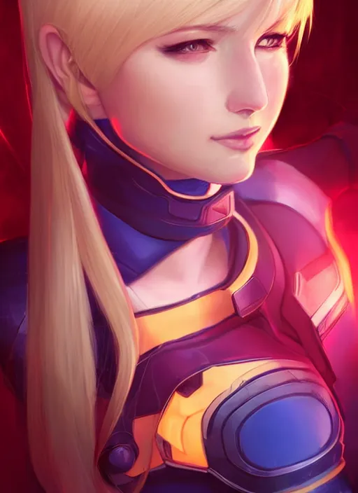 Image similar to beautiful portrait of a stunning pilot who looks like Zero Suit Samus , character design by Ross Tran, detailed, soft lighting