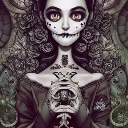 Image similar to Lofi portrait Pixar style by Joe Fenton and Stanley Artgerm, dio de los muertos, Tom Bagshaw and Tim Burton