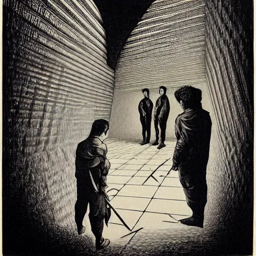 Image similar to lithography on paper secret lair conceptual figurative post - morden monumental dynamic portrait by goya and escher and hogarth, illusion surreal art, highly conceptual figurative art, intricate detailed illustration, controversial poster art, polish poster art, geometrical drawings, no blur