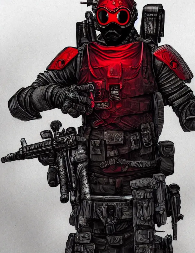 Image similar to a detailed manga illustration of a masked special forces soldier wearing dark red advanced demon - resistant cyborg tactical gear, trending on artstation, digital art, 4 k resolution, detailed, high quality, sharp focus, hq artwork, coherent, insane detail, character portrait