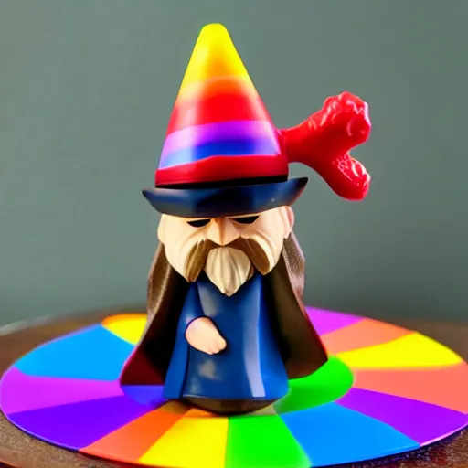 Image similar to a wizard with a rainbow wizard hat vinyl figure