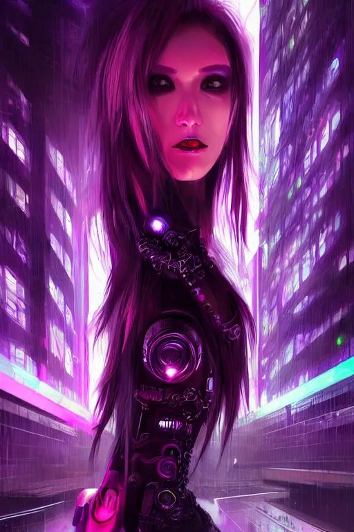 Prompt: portrait futuristic nefarious cyberpunk female Necromancer, in futuristic rainny thunder flashing tokyo rooftop cyberpunk night, ssci-fi, fantasy, intricate, very very beautiful, elegant, neon light, highly detailed, digital painting, artstation, concept art, soft light, hdri, smooth, sharp focus, illustration, art by tian zi and craig mullins and WLOP and alphonse mucha