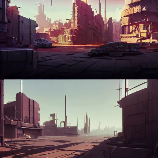 Image similar to matte painting scenery, futuristic town, cyberpunk style, barren, fantasy game, 3D cell shaded, scenery game concept art, official fanart, Anime by Ian McQue and ilya kuvshinov and Cushart Krentz and Gilleard James, 4k, HDR, Trending on artstation, Behance, award winning