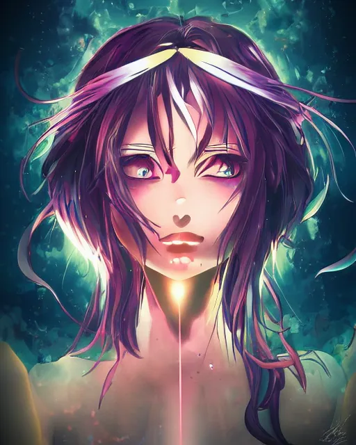 Image similar to anime illustration of a woman entranced, portrait, bewitched, mesmerized, hypnotized, dramatic lighting, concept art, sharp focus, colorful, photorealistic