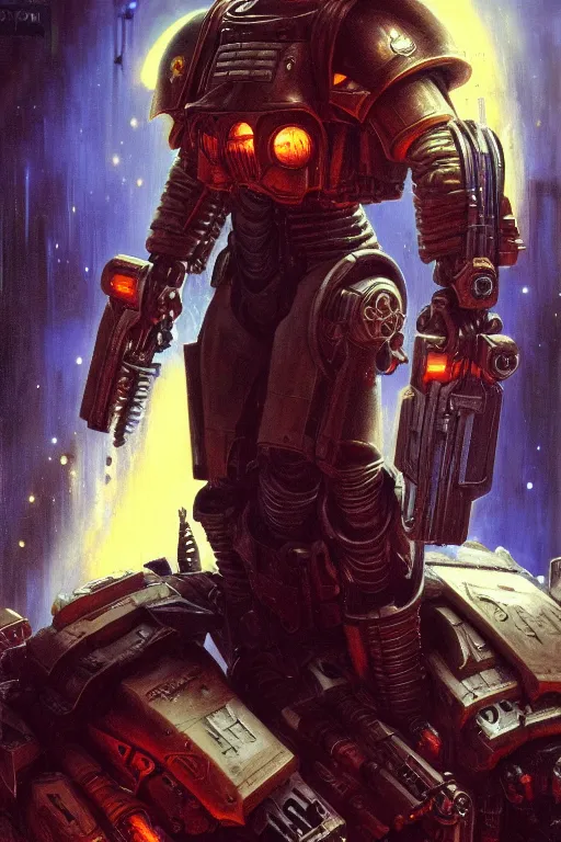 Prompt: character portrait cyberpunk starcraft terran warhammer 4 0 k space marine harrison ford, character design, painting by gaston bussiere, katsuya terada, frank frazetta, tom of finland, trending on artstation