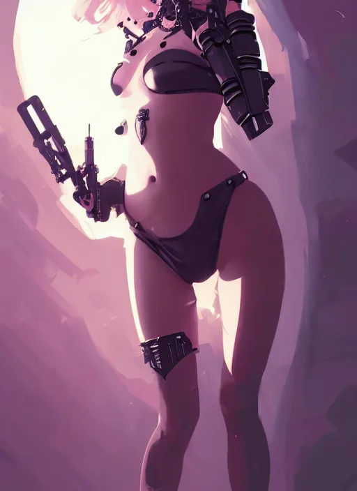 Prompt: portrait of cute goth maiden in cyber bikini armor, face by ilya kuvshinov, warhammer, cyberpunk, by atey ghailan, by greg rutkowski, by greg tocchini, by james gilleard, by joe fenton, by kaethe butcher, dynamic lighting, gradient light blue, brown, blonde cream and white color in scheme, grunge aesthetic