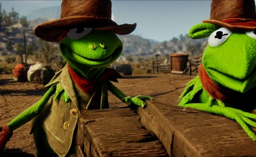 Prompt: kermit the frog in red dead redemption 2, cinematic shot, 4 k