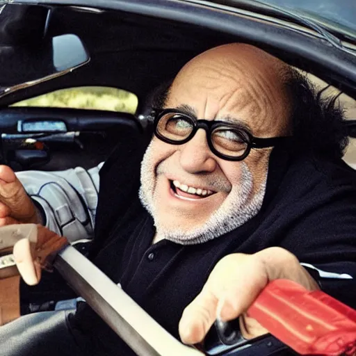 Image similar to danny devito in the style of a car