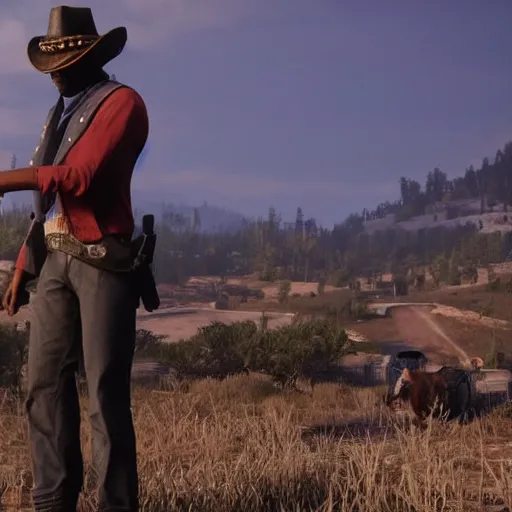 Image similar to a screenshot of obama in red dead redemption 2 as arthur morgan