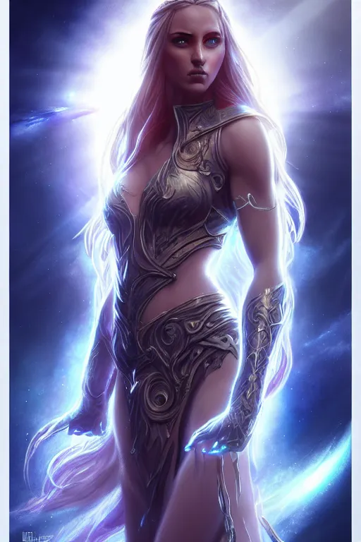 Image similar to beautiful cinematic fantasy poster, goddess of light and love, beautiful glowing galaxy eyes, hybrid from The Elden Ring and art direction by Darius Zawadzki ;by artgerm; wayne reynolds art station; cinematic quality character render; low angle; ultra high quality model; production quality cinema model;