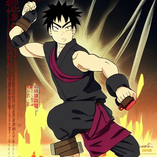 Image similar to a ninja/martial-artist in the style of Masashi Kishimoto in the style of akira toriyama detailed High Resolution HD 8k character portraits concept art