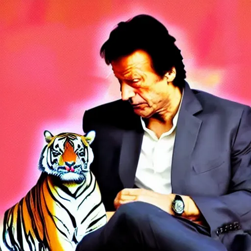 Image similar to imran khan along with a tiger, art