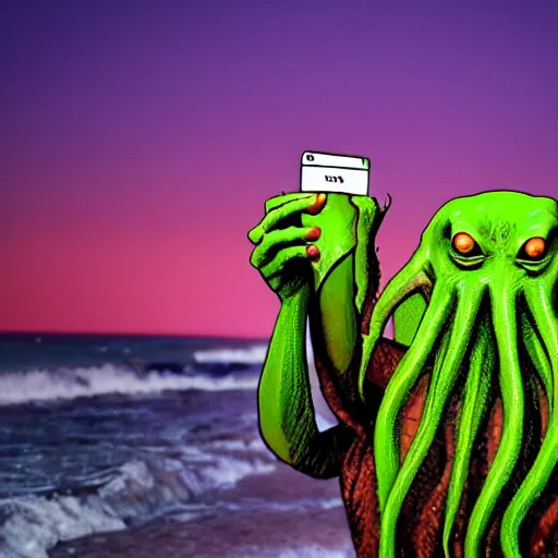 Prompt: Cthulhu\'s vacation selfie