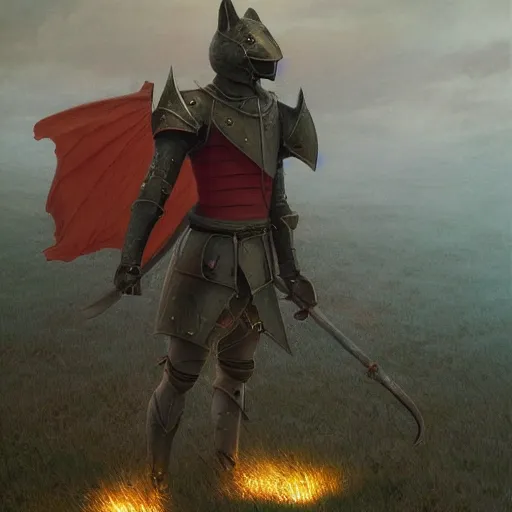 Image similar to anthropomorphic shiba inu, knight red armor, standing on hill of dead enemies, stuning fantasy 3 d render, masterpiece, glowing dark aura, by donato giancola and greg rutkowski and wayne barlow and zdzisław beksinski, realistic face