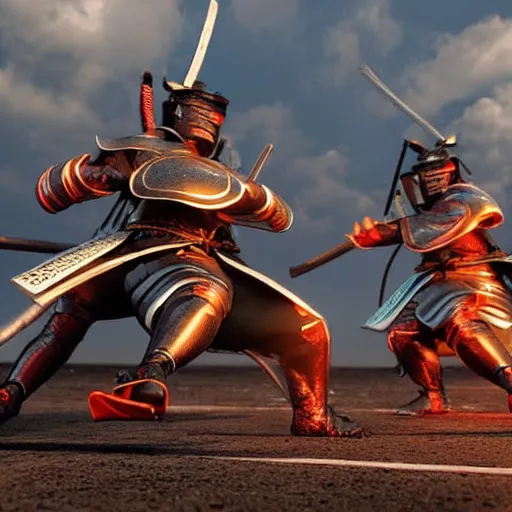 Image similar to 8 k hd detailed octane render of a samurai training session