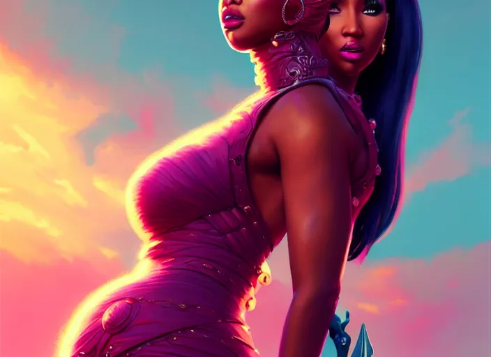Prompt: nicki minaj for president usa, beautiful and aesthetic, full body, dramatic pose, intricate, highly detailed, detailed face, smooth, sharp focus, specular light, occlusion shadow, artgerm, artstation, art by mika pikazo and ilya kuvshinov and rembrandt and greg rutkowski, fantasy illustration