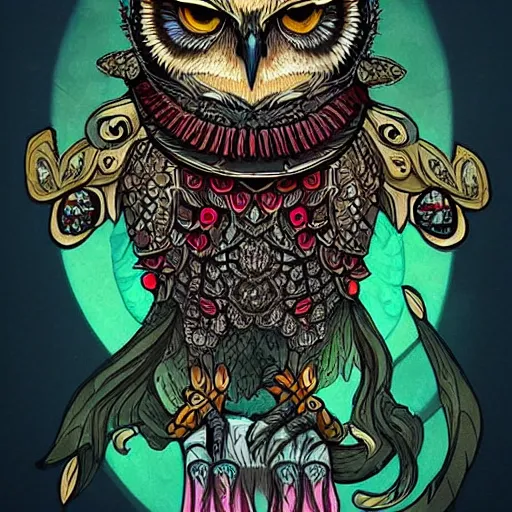 Prompt: owl, d & d style, trending on artstation, colorful, intricate, art by aurore folny