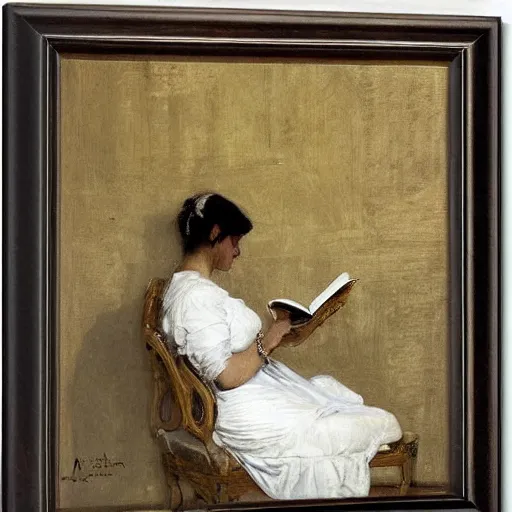 Prompt: woman reading by alfred stevens