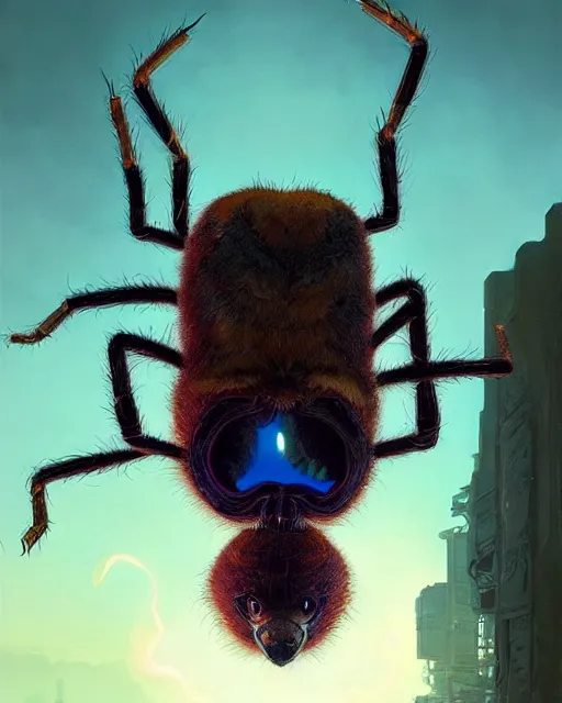 Image similar to highly detailed surreal vfx portrait of a nowpunk spider kangaroo hybrid, stephen bliss, unreal engine, greg rutkowski, loish, rhads, beeple, makoto shinkai and lois van baarle, ilya kuvshinov, rossdraws, tom bagshaw, alphonse mucha, global illumination, detailed and intricate environment