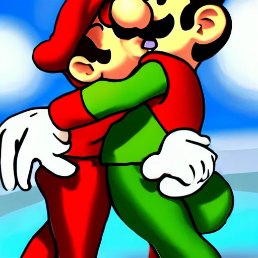 Image similar to mario and luigi french kiss, wet, blushing, deviantart