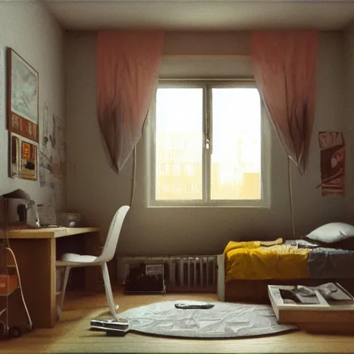 Image similar to a teenage boy's gloomy bedroom, 9 0 s, super detail, realistic, computer, trending on artstation