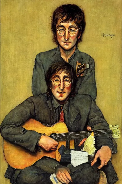 Image similar to portrait of john lennon (1965), by norman rockwell