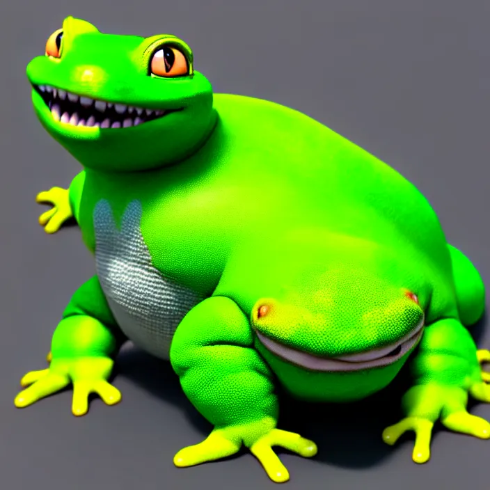 Image similar to a fat anthropomorphic male green gecko fursona waddling across vrchat, cute, 3 d, octane render, furry