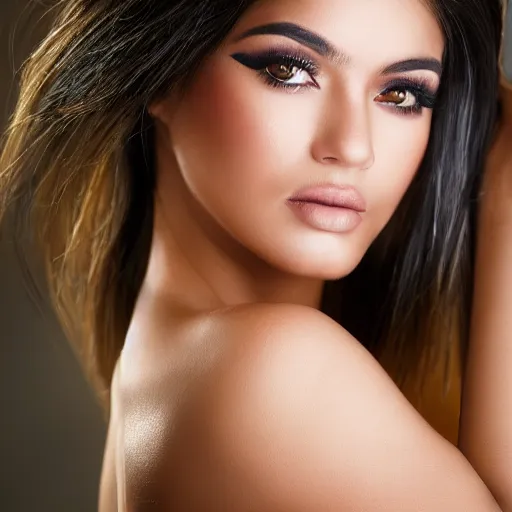 Prompt: a portrait photograph of a glamorous, breathtaking, stunning, 2 5 year - old venezuelan supermodel, canon 8 5 mm f 1. 2 photograph head and shoulders portrait
