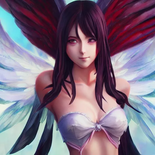 Image similar to an oil painting of a beautiful anime girl with demon wings, by artgerm and greg rutkowski, hd, hdr, ue 5, ue 6, unreal engine 5, cinematic 4 k wallpaper, 8 k, ultra detailed, high resolution, artstation, award winning