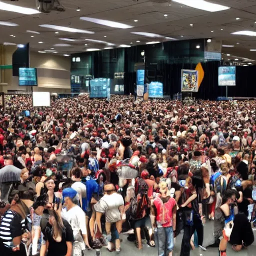 Prompt: where's waldo at comic con