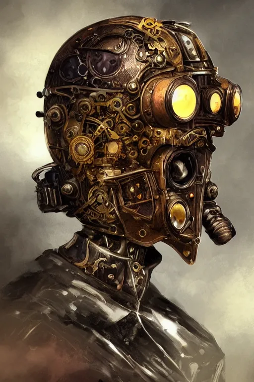 Image similar to steampunk helmet fantasy art mask robot ninja stylized digital illustration sharp focus, elegant intricate digital painting artstation concept art global illumination ray tracing advanced technology chaykin howard and campionpascale and cooke darwyn and davis jack