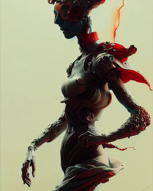 Image similar to masterpiece concept art, a beautiful highly detailed sci - fi renaissance lady, confident pose, by peter mohrbacher and jae lee, 8 k, intricate detail, cinematic lighting, red white and black colors