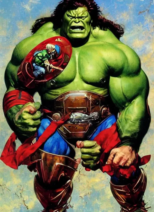 Prompt: full body and head portrait of brian blessed as marvel hulk in metal armour, dynamic action, painted by norman rockwell and phil hale and greg staples and tom lovell and frank schoonover and jack kirby