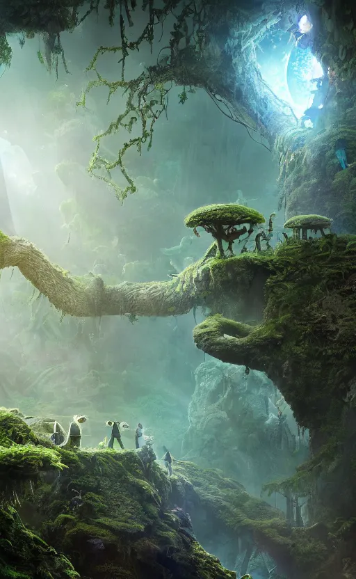 Image similar to microscopic tardigrade, microbiology, magical forest, ruins, civilization, mayan, futuristic, sharp focus, electric, backlight, furry, soft, concept art, intricate details, highly detailed, photorealistic, disney pixar, octane render, iridescent, global illumination, anime, 8 k