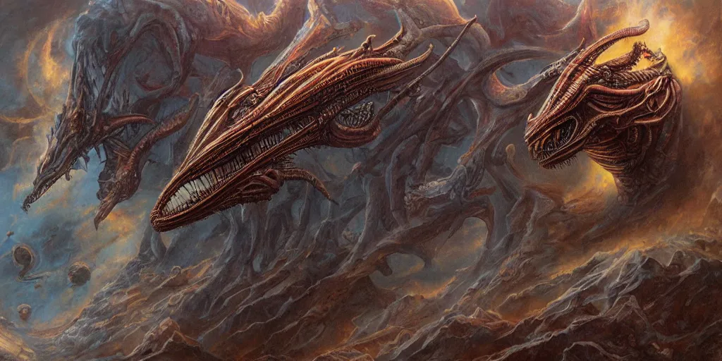 Image similar to alien space dragon by dan seagrave art