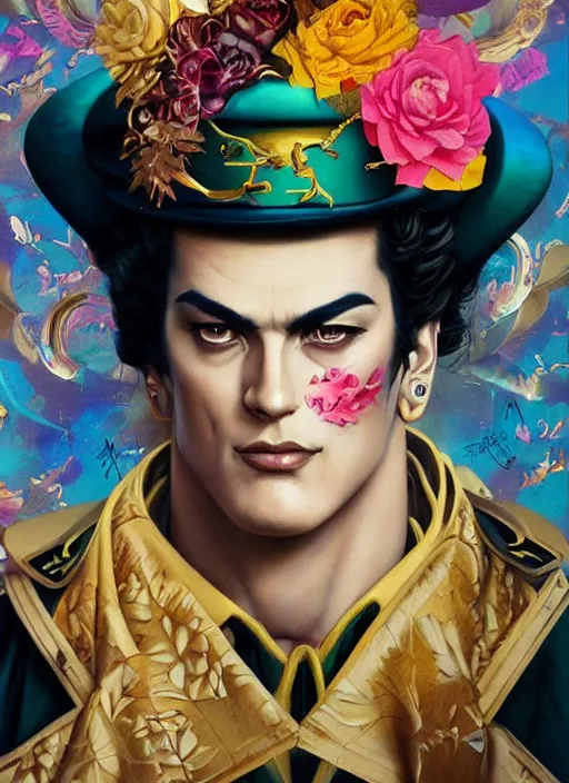 Prompt: beautiful portrait of Jotaro Kujo JoJo, by Tristan Eaton, Stanley Artgermm, Tom Bagshaw, Greg Rutkowski, Carne Griffiths. trending on DeviantArt, face enhance, hyper detailed, trending on Artstation, 8k, masterpiece, graffiti paint, fine detail, full of color, intricate detail, golden ratio illustration