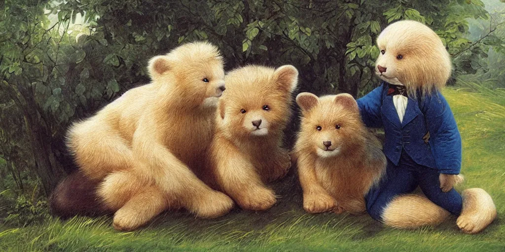 Image similar to 3 d precious moments plush animal, realistic fur, master painter and art style of caspar david friedrich and philipp otto runge